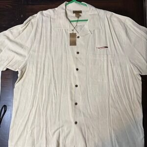 Gold Tri-Mountain 100% Silk Button‎ Down Dress Shirt Cruise NWT